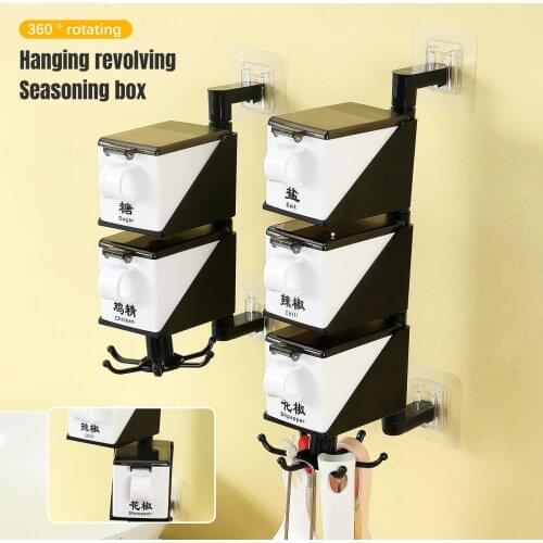 Rotating Seasoning Box Wall-Mounted Integrated Seasoning Box Can Be Hung Wall Salt Monosodium Glutamate Salt Shaker