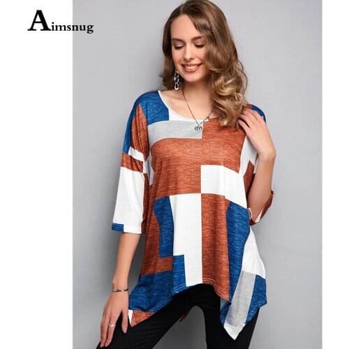 Aimsnug Women Casual T-shirt Model Plaid Shirt Streetwear Loose Womens Top 2021 New Summer Irregular Tees shirt Femme Clothing