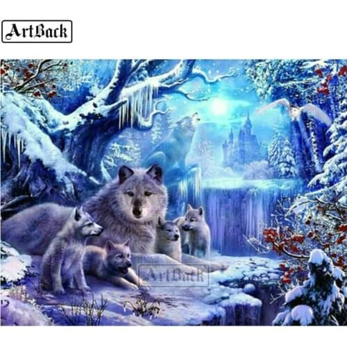 Animal 5d diamond painting wolf family winter landscape full square rhinestone mosaic 3d round diamond embroidery set crafts