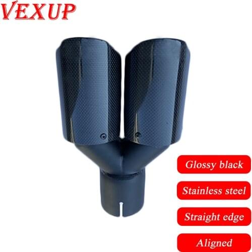 VexUp Universal Dual Aligned Tail Muffler With Clamp Tail Pipe Stright Edge Glossy Black Y Model End Tips for AK