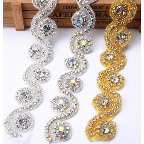 2 yards/Lot Rhinestone Beaded Bridal Trim Tape Wedding Decoration Lace Handmade S Shape Ribbon Applique Sew On Clothing