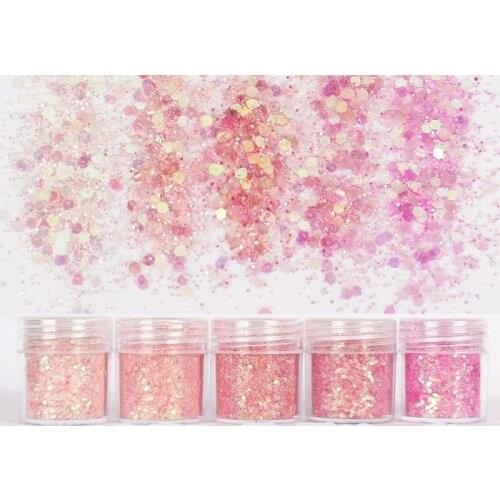 5 Box Pink Rose Colorful Nail Glitter Dust Fine Mix 3D Nail Sequins Powder; 5 Box Pink Rose Glitter Mix 3D Nail Sequins Acrylic