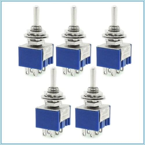 5 Pcs ON-OFF-ON 6-Terminals Double Pole Dual Throw Toggle Switch 6A 125V AC
