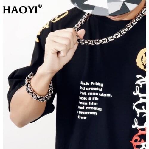 8/10/12mm Vintage Braided Stainless Steel Bracelet Men Chain Long Bracelets Set Rocker Heavy Massive Hand Jewellery