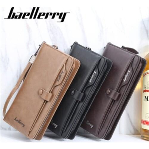 Baellerry European And American Retro Business Mens Wallet Large-Capacity Multi-Function Long Zipper Mobile Phone Bag Clutch
