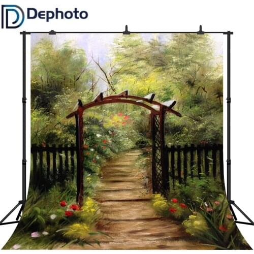 DePhoto Photography Background Oil Printing Floral Flowers Dream Garden Fence Baby Birthday Children Backdrop Photo Studio