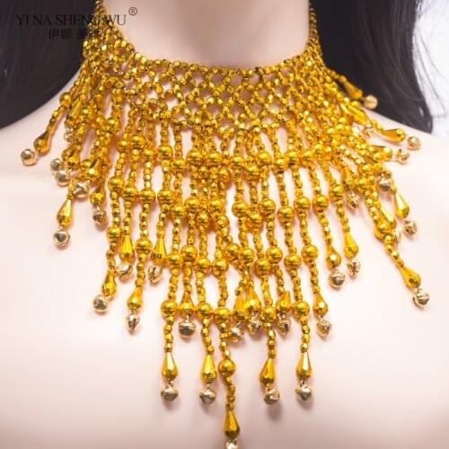 Cheap Dance Jewelry Oriental Dance Costume Accessory Sequins Beaded Adjustable Belly Dance Necklace Gold/Silver Oriental Jewelry