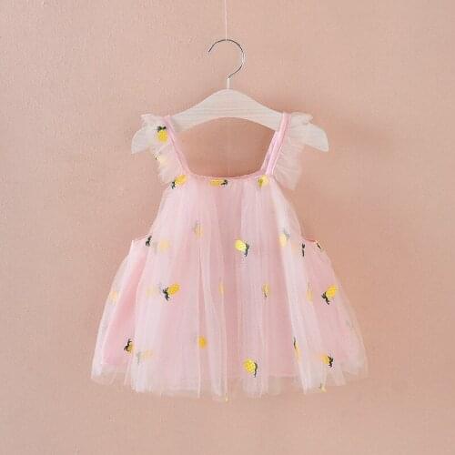 Lovely Infant Kid Baby Girls Dress summer sleeveless strap Clothes Children cute Princess Mesh Pineapple embroidery Dresses