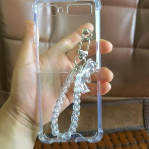 DIY Laser Bear Transparent BeadS Chain Pendant Removable Case For Samsung Galaxy Z Flip / Flip3 5G Shockproof Clear Case