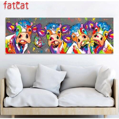 FATCAT large 5D Diy Daimond Painting Abstract Color cow Full Square Round Rhinestone Embroidery Sale Animals Graffiti AE1161