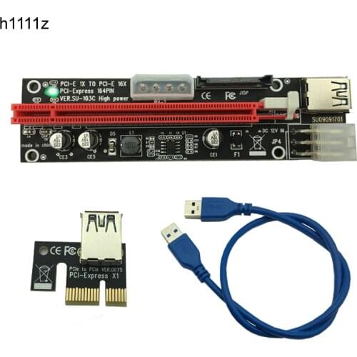 50pcs PCI-E PCI E Express 1X to 16X graphics Riser Extender Card SATA 15 Pin 6 Pin 4 PIN 3 Power Supply With LED light display
