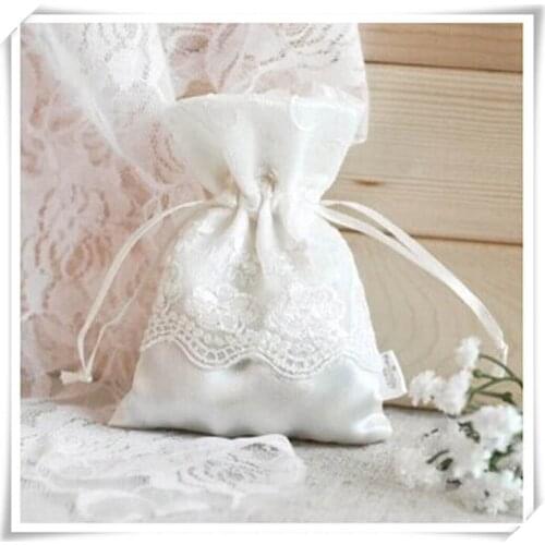 Customized lace Satin pouch Drawstring bag Jewelry satin bag wedding Gift Bags free shipping