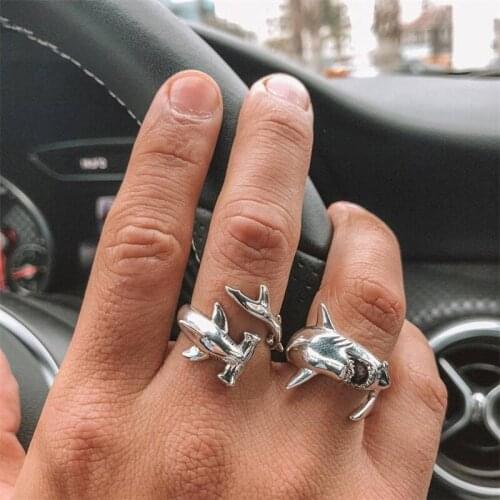 2 Pcs/ Set Punk Unique Shark rings Opening Adjustable Ring Set Personality Animal Party Charm Jewelry Christmas Gifts