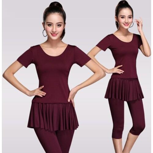 Latin Dance Dress Suit Skirt Shirt Adult Female Dance Practice Pants Summer Pants Belly Dance Clothing Slim Long Sleeves Black