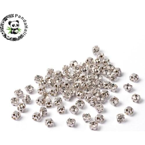 Square Brass Grade A Rhinestone Beads Montee beads, Grade A, Crystal, 3~3.2x3~3.2mm, Hole: 1mm