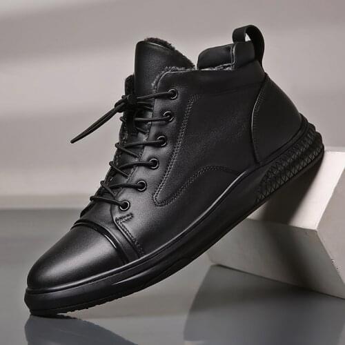 Men Boots 100% Genuine Leather Ankle Boots Lace-Up Casual High Quality Cow Leather Boots Autumn Winter Men Shoes Plus Size 37-48