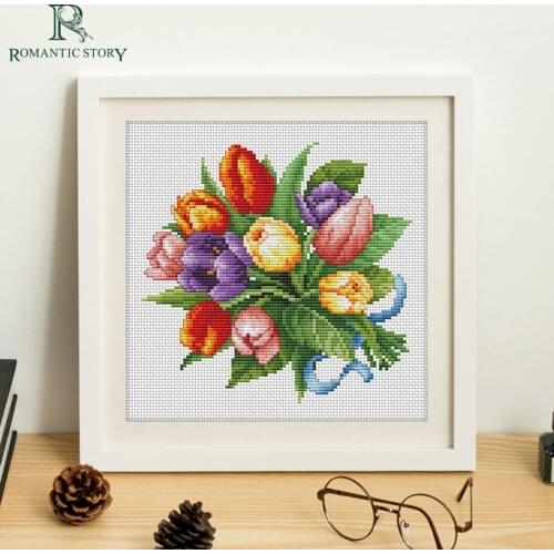Romantic Story Cross Stitch Set DIY Beginners Needlework Embroidery Restaurant decoration painting Tulips for Cross-stitch kits