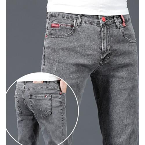 New Fashion Brand Slim Gray Blue Skinny Jeans Men Business Casual Classic Cotton Trend Elastic Youth Pencil Denim Trousers