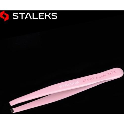 STALEKS BEAUTY & CARE 11-1 High Quality Pink Flat mouth Eyebrow Tweezers Stainless Steel Hair Removal Beauty Makeup Tool