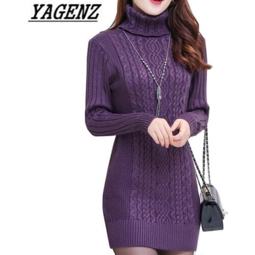 Thicken Turtleneck Sweater Medium Long Pullover Women Clothing Autumn Winter New Solid Loose Knit Warm Sweater Female Casual Top