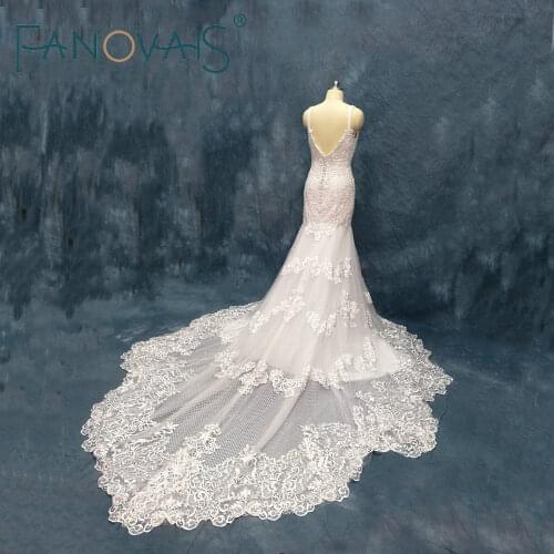 Mermaid Wedding Dresses Luxury Beads Pearls Wedding Gowns Long Train Lace Wedding Dress Vestido de Novia Bridal Gowns robe maree