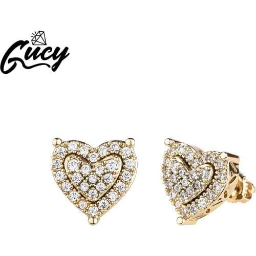 GUCY Heart Earrings Full Iced Out Minimalist Bolt Earrings Bling Micro Paved Cubic Zircon Fashion Jewelry Gift