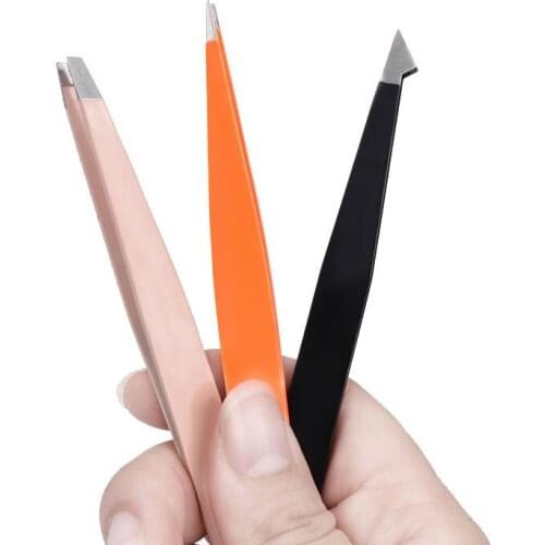 Stainless Steel Tweezers Eyebrow Clamp Electroplating Forceps Oblique Eyebrow Tweezers of High Quality Makeup