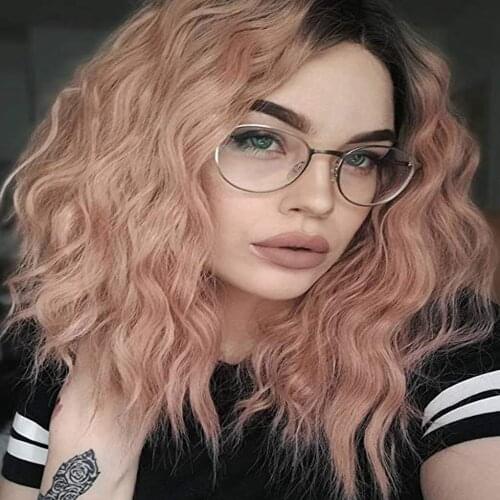 Melody Peach Pink Ombre Synthetic Lace Front Wig Water Wave Fashion Short Bob Hair Wigs High Density Heat Resistant Wigs