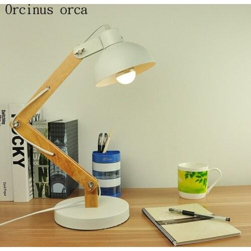 Nordic modern minimalist LED iron art table lamp study bedroom bedside lamp creative personality wooden folding reading lamp