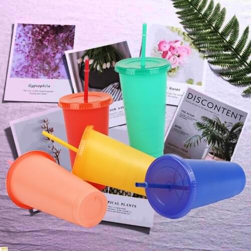 Cold Drink Cups Straw Cup W/Lid Reusable Color Changing Plastic Tumbler W/ Lid 24oz Summer Collection Coffee Cup Tumbler Mug
