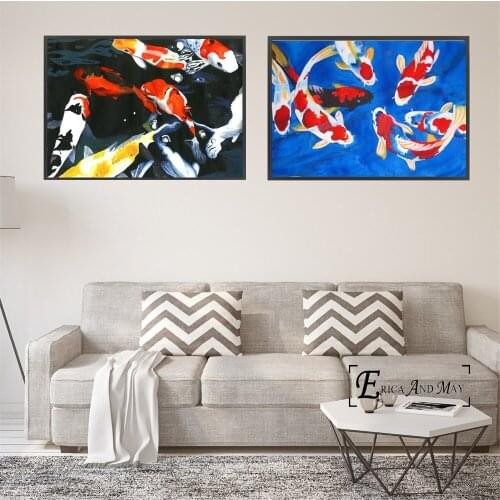 Fish Koi Carp Artwork Vintage Poster Prints Oil Painting On Canvas Wall Art Murals Pictures For Living Room Decoration