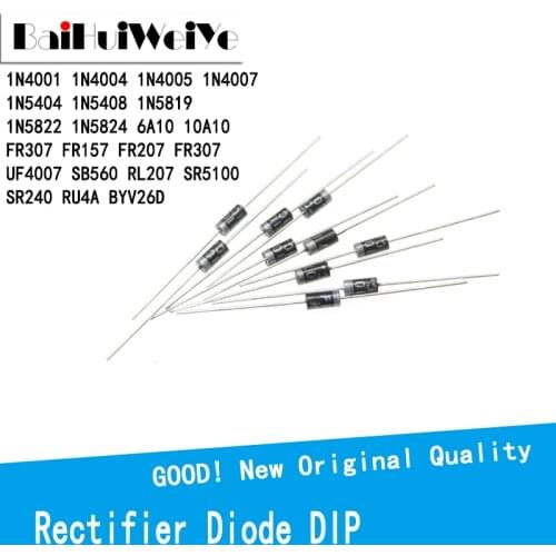 50PCS/LOTE Rectifier Diode 1N4001 1N4004 1N4005 1N4007 1N5404 1N5408 1N5819 1N5822 1N5824 6A10 10A10 FR307 FR157 FR207 FR307 UF4