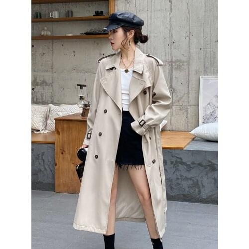 Windbreaker womens autumn 2021 new Korean version loose medium length knee length British style spring autumn coat