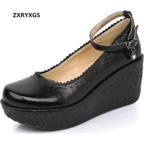 2021 Apring Autumn Genuine Leather Shoes Platform Wedges Heighten Shoes Women High Heel Shoes Large Size Sexy Lace Womens Shoes