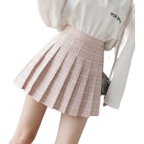 2021 Quality Summer High Waist Womens Skirts A-line Plaid Pleated Skirt With Shorts Women Cute Sweet Girls Casual Skirt Kawaii