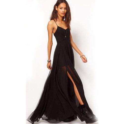 Women Chiffon Long Dress Summer Style 2015 New Fasion Spaghetti Strap Dress Side Split Maxi Dress Vestido Longo De Festa EE486