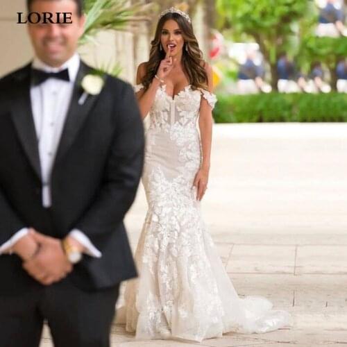 LORIE Lace Mermaid Wedding Dress Off The Shoulder Corset Contry Brldal Gowns Train Boho Wedding Gown Ivory Vestidos de novia