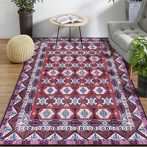 200X300CM Geometric American Moroccan Ethnic Style Dark Blue Red Living Room Bedroom Bedside Carpet Floor Mat Customization