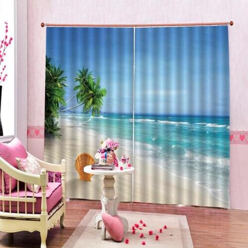 3D Window Curtains Seaside Scenery Printed Blackout Curtains for Living room bedroom Blackout Curtain home Drapes