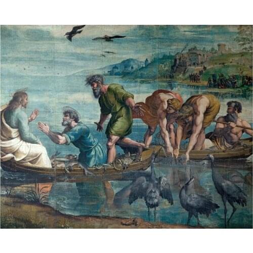 5D DIY Full Round Diamond Painting Raphael《Miraculous Drought of Fishes》Cross Stitch 3D Embroidery Mosaic Home Decor Gift Y581