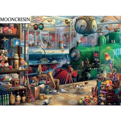 Diy Diamond Painting Full Square Needlework Scenery In The Train Cross Stitch Diamond Embroidery Mosaic New Year Home Decoration