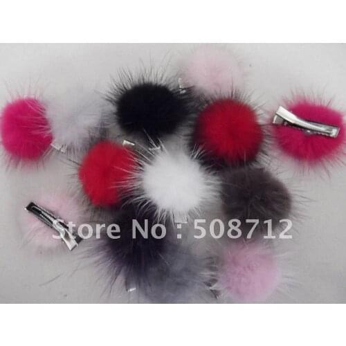 Free shipping!!!! mixed color 30mm mink ball jewelry hair alligator clip