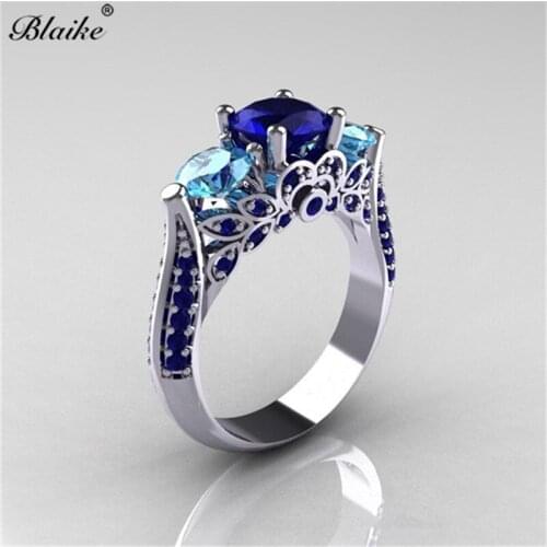 Blaike Silver Color Rings For Women Exquisite Three Stone Zircon Wedding Engagement Ring Promise Rings