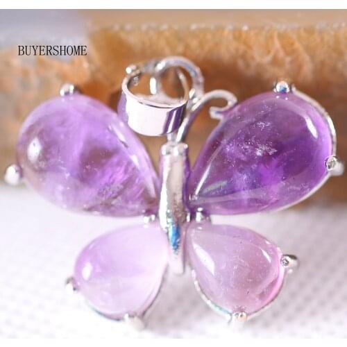 Natural Stone Bead Purple Quartz Crystal Women Butterfly Necklace Pendant 1Pcs K466