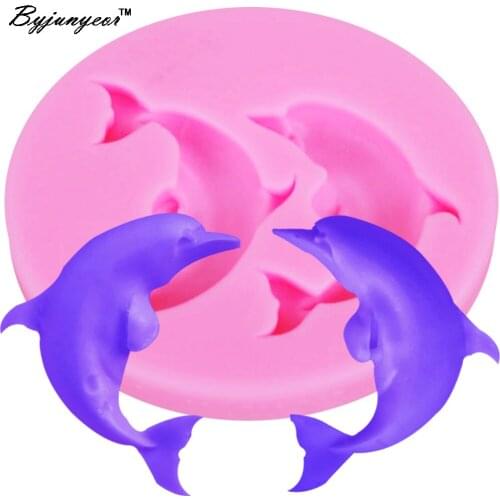Byjunyeor F1140 Dolphin UV Resin Silicone Mold Fondant Chocolate Candy Lollipop Crystal Epoxy Soft Clay Bake Tools