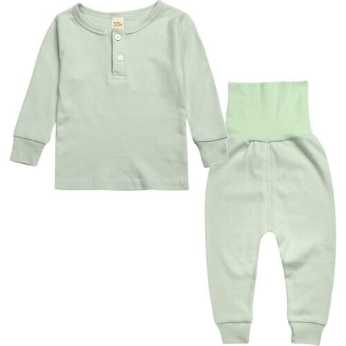 Baby Pajamas Suit Spring Autumn Long sleeve Cotton Pajama Boy Girl Kids Care Belly Suit Solid Color Home Clothing Sleepwears