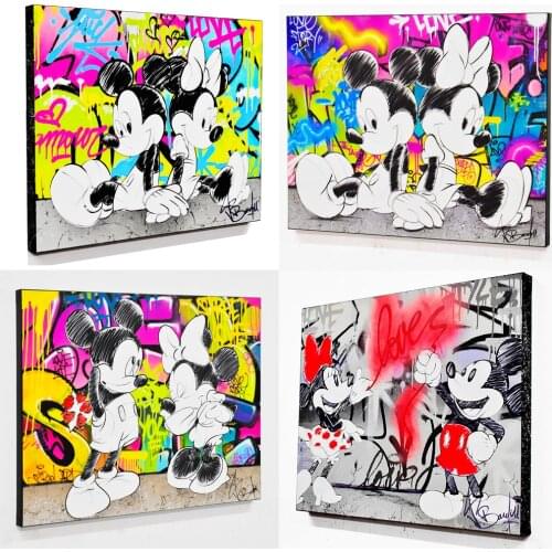Disney MINNIE & MICKEY in Love Graffiti Art Paintings On the Wall Art Posters and Prints Street Art Pictures Home Decor Cuadros