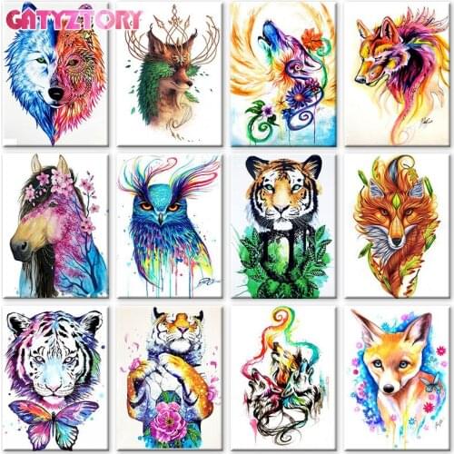 GATYZTORY Oil Painting By Numbers Animals 60x75cm Paint By Numbers kits On Canvas Tigers Frameless Owl Home Decor Unique Gift