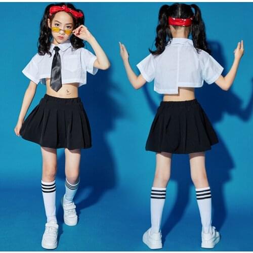 Childrens Day Girls Jazz Dance Performance Clothing Short Shirts Black Skirt Hip Hop Cheerleading Modern Dance Costume BL6048