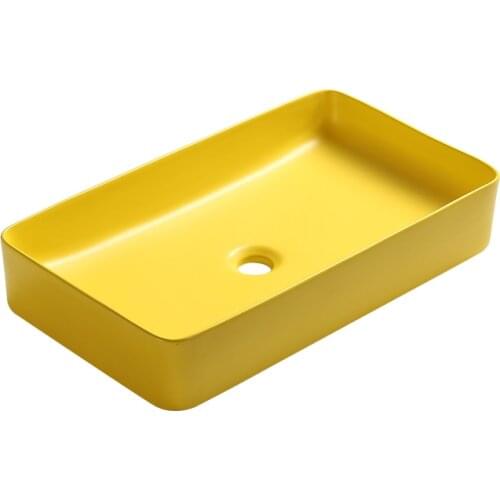 Matte Yellow Square Above Counter Basin Toilet Art Washbasin Home Ceramic Bathroom Sinks Single Bowl With Drainer